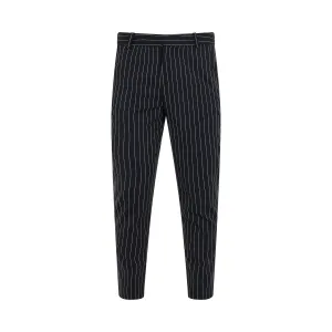 Pinestripe Wool Straight Pants in Marine