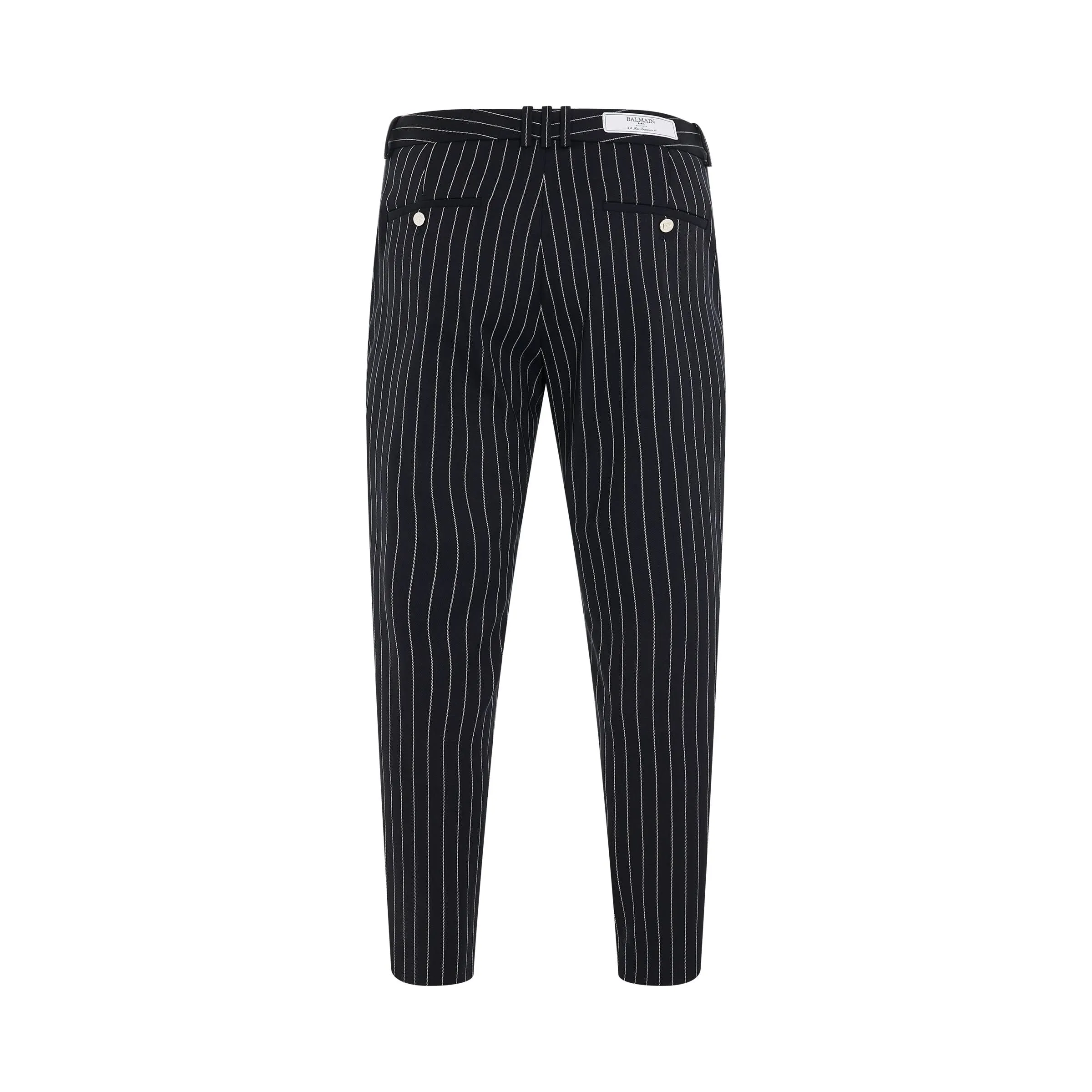 Pinestripe Wool Straight Pants in Marine