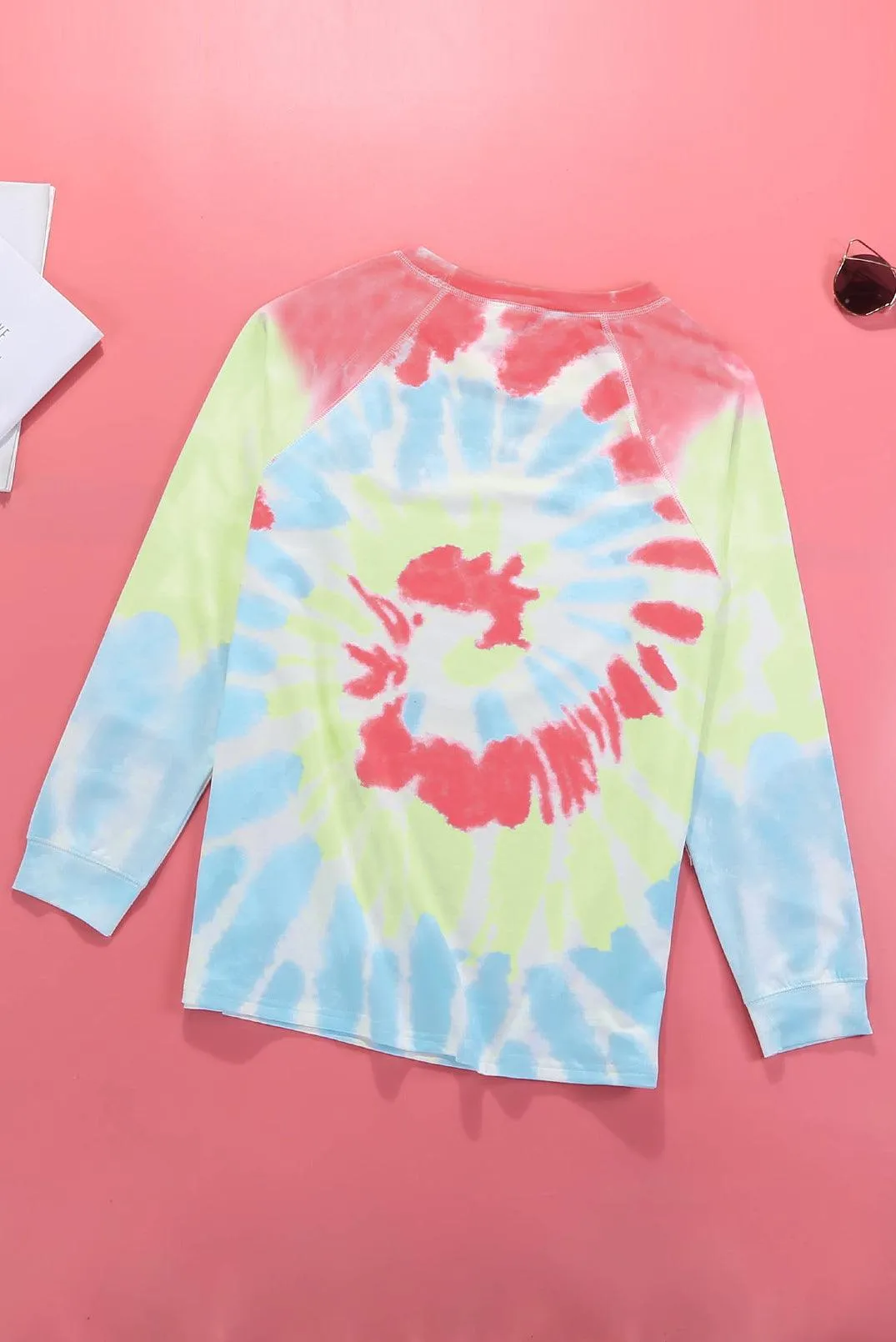 Pink Blue Ombre Tie Dye Loose Leisure Sweatshirt