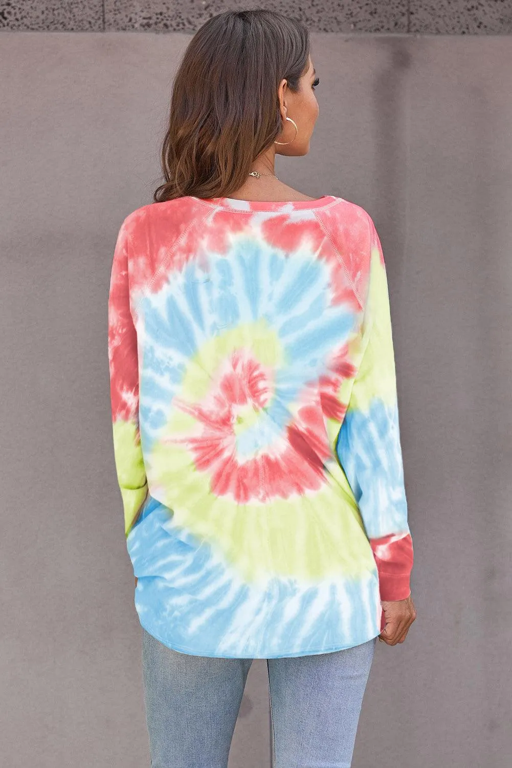 Pink Blue Ombre Tie Dye Loose Leisure Sweatshirt