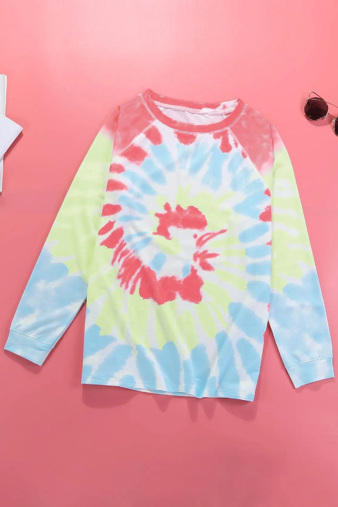 Pink Blue Ombre Tie Dye Loose Leisure Sweatshirt