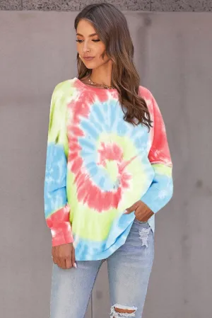 Pink Blue Ombre Tie Dye Loose Leisure Sweatshirt