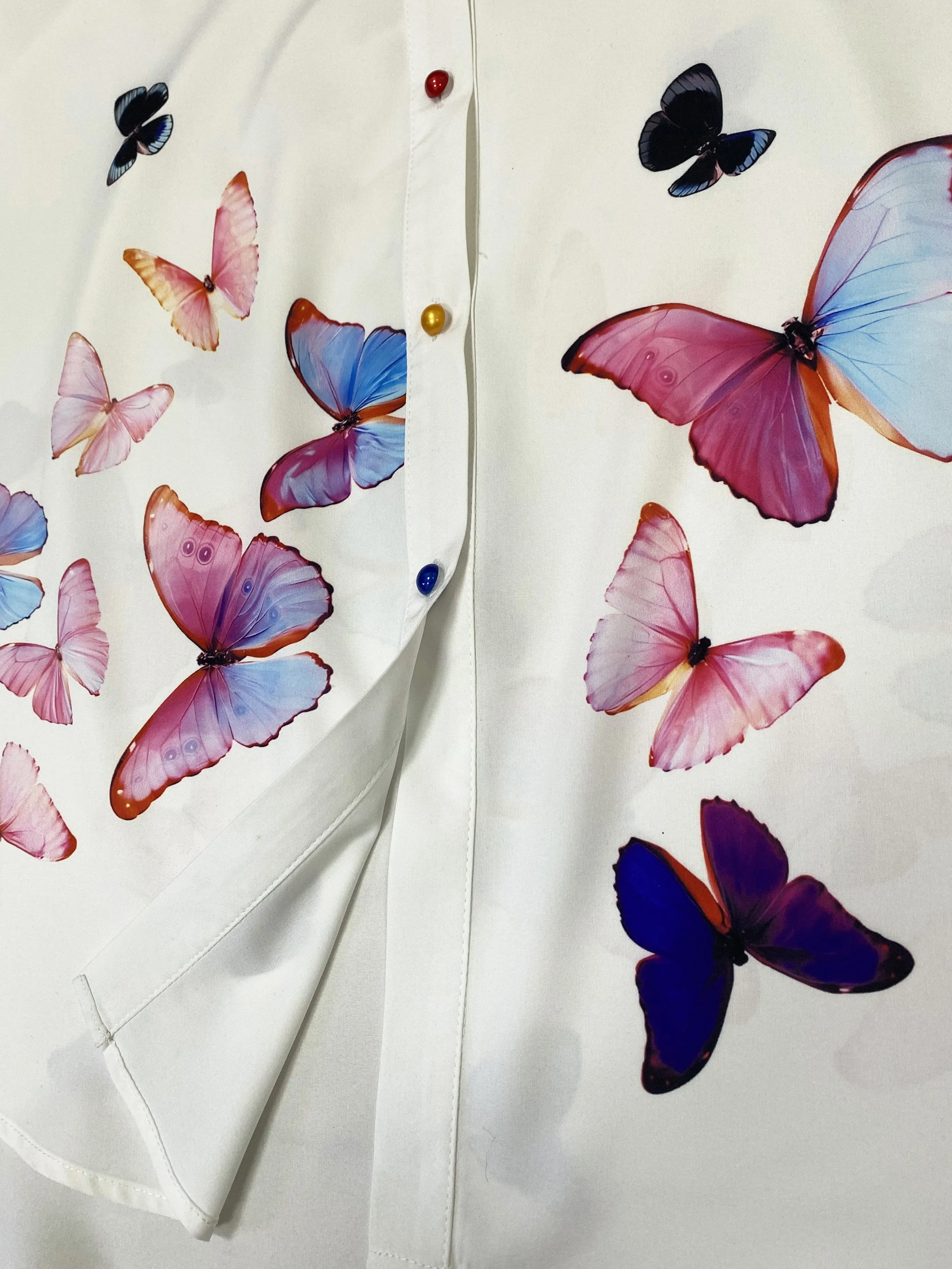 Plus Size Butterfly Print Shirt - Relaxed Fit for Ultimate Comfort, Long Sleeve for Versatility, Classic Button Front Design - Designed for Plus Size Women, Part of Our Womens Clothing Collection