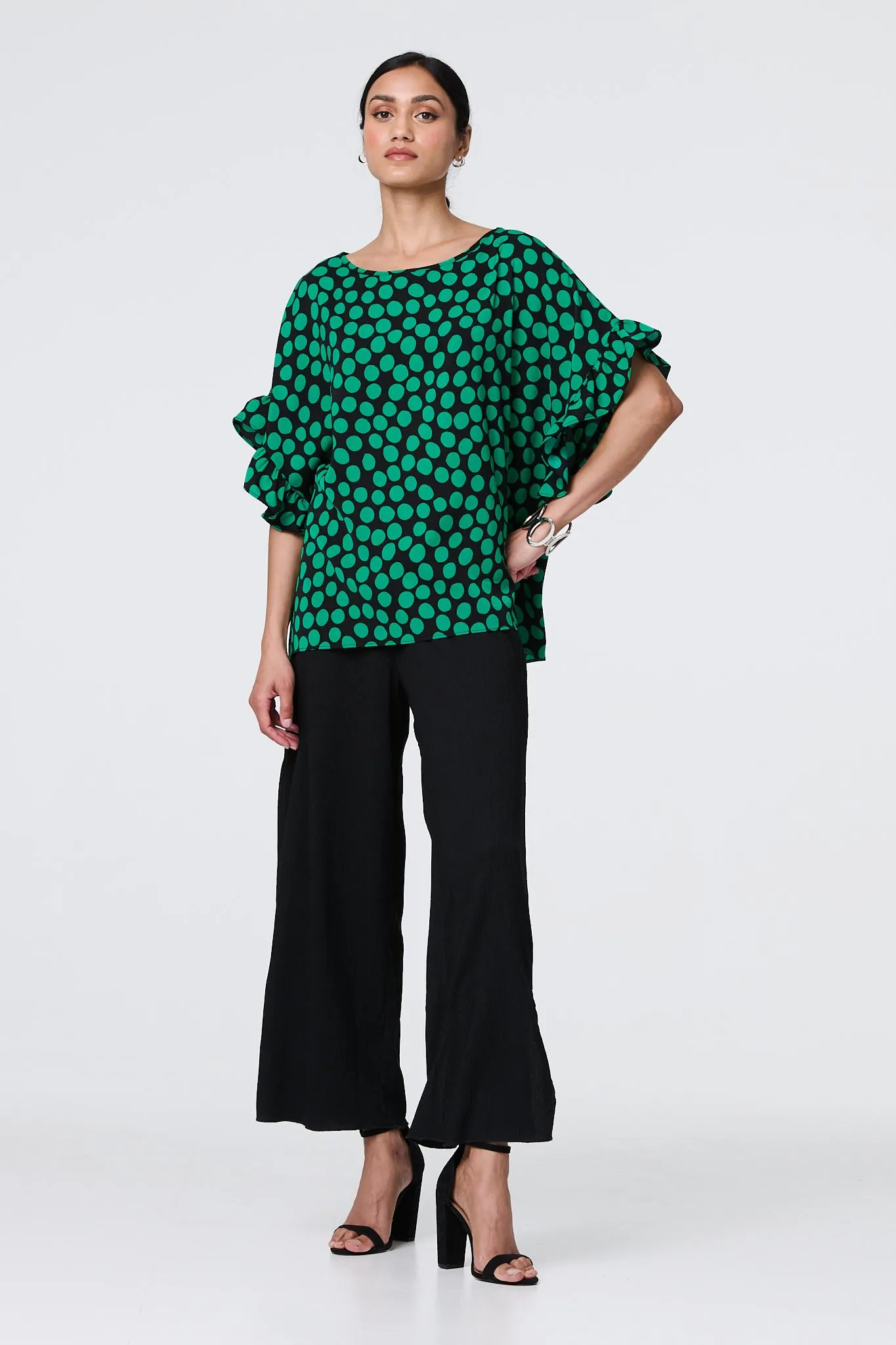 Polka Dot Frilled 1/2 Sleeve Blouse