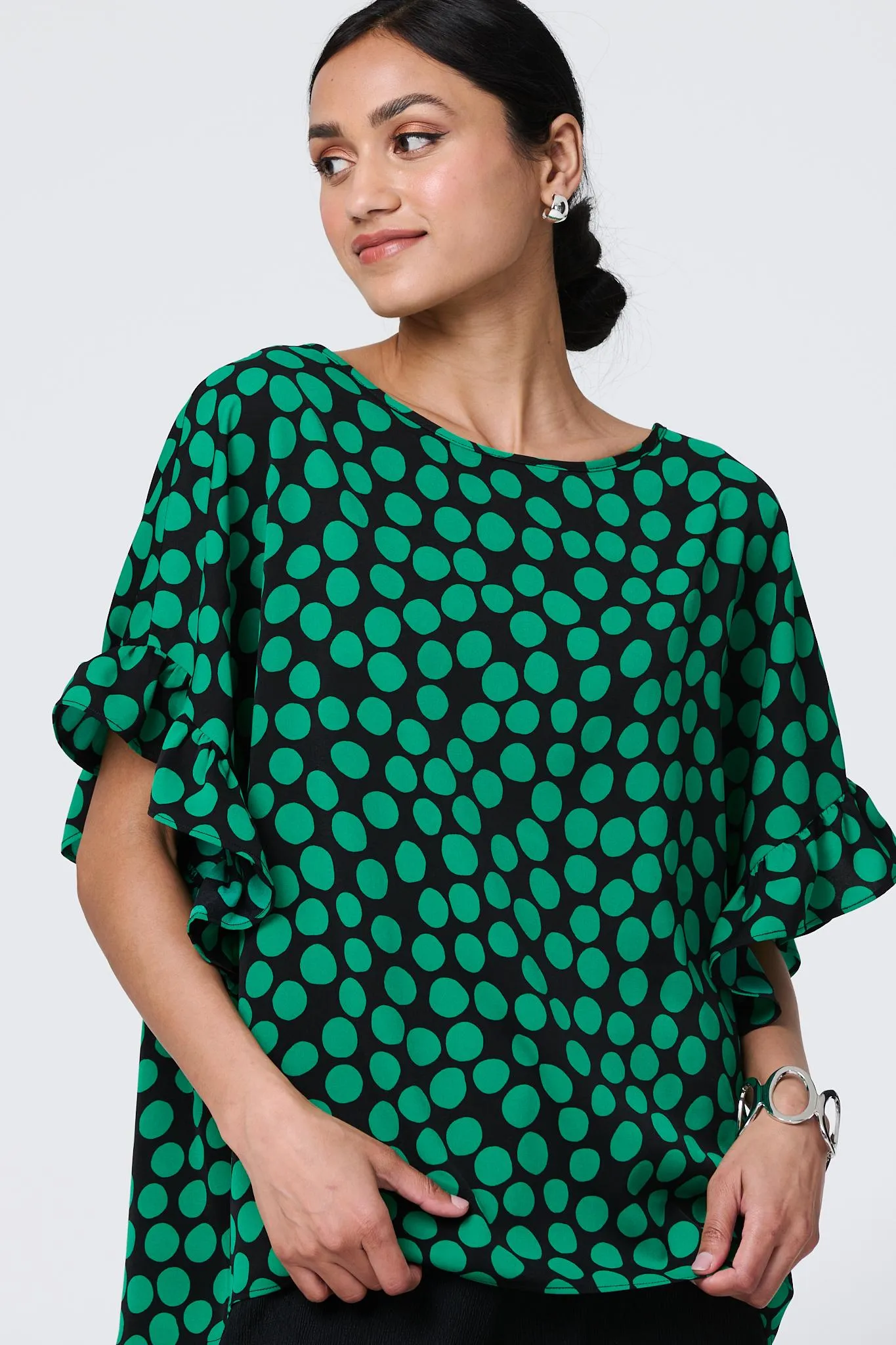 Polka Dot Frilled 1/2 Sleeve Blouse