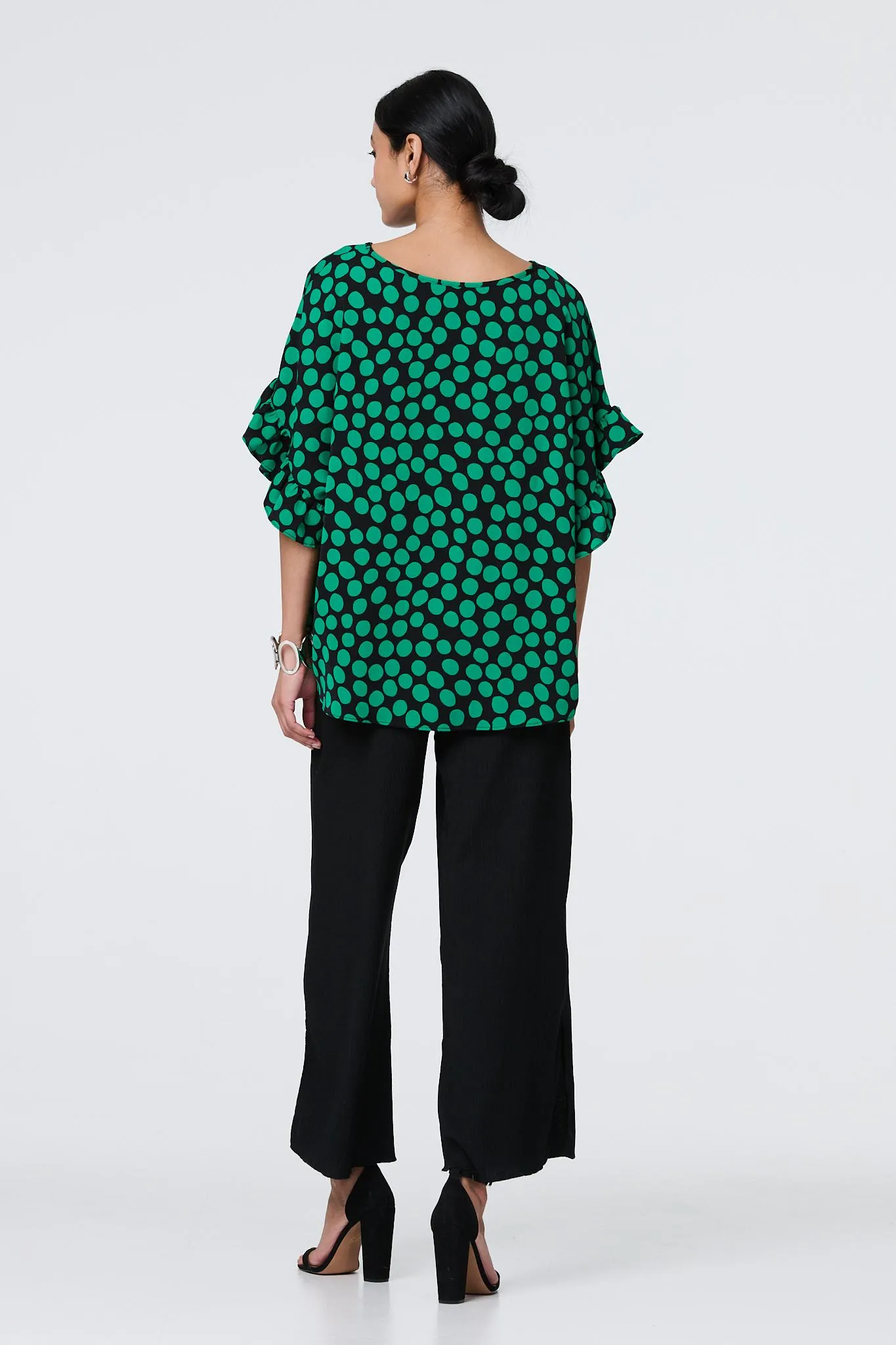 Polka Dot Frilled 1/2 Sleeve Blouse