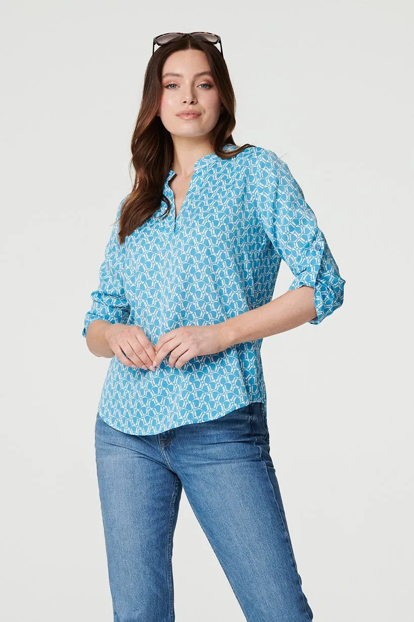 Printed 3/4 Turn-Up Sleeve Blouse