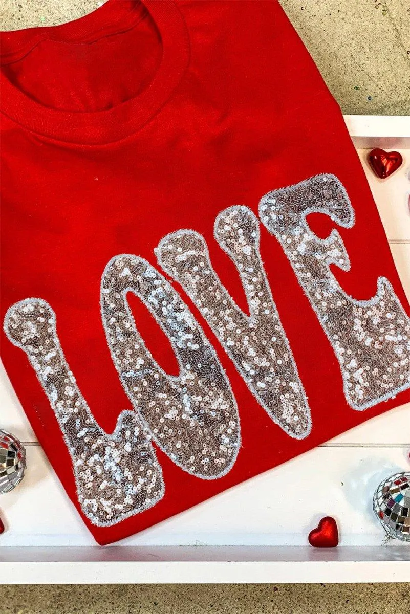 Red Sequined LOVE Valentines T-shirt