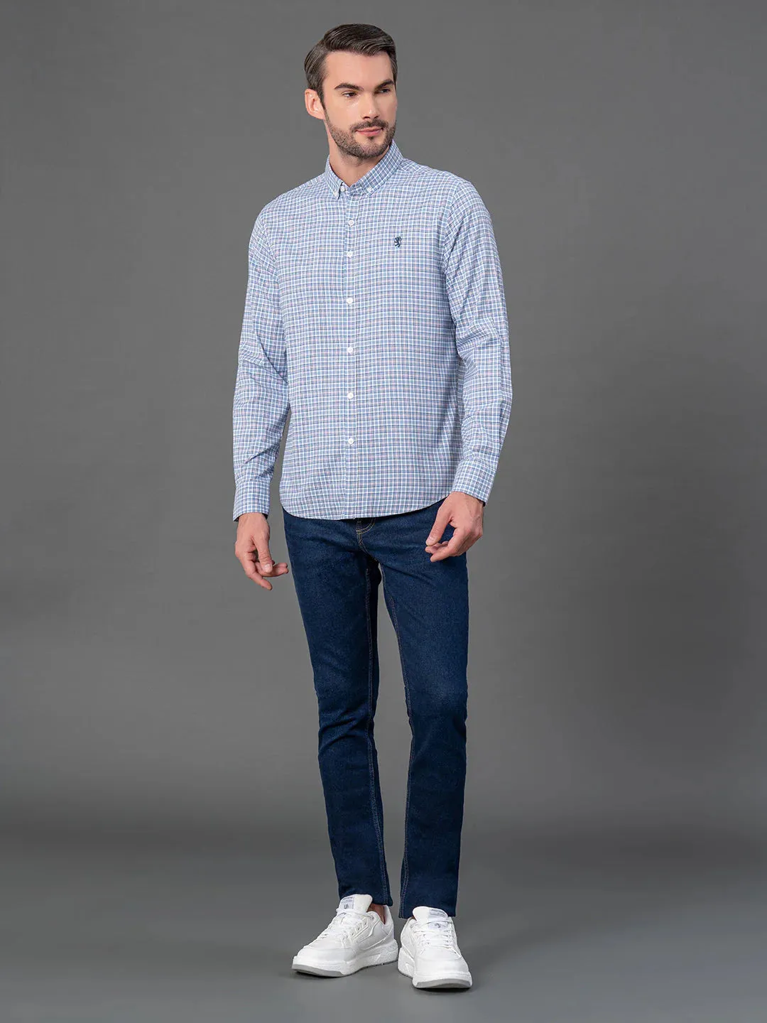 RedTape Turquoise Checked Shirt for Men | Classic & Versatile