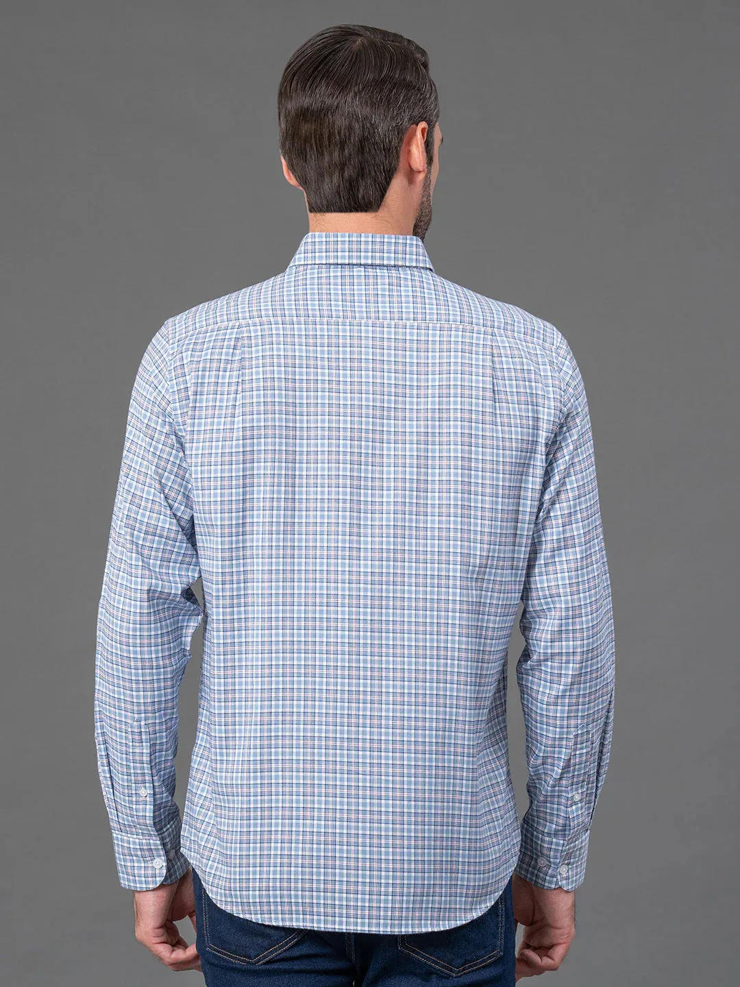 RedTape Turquoise Checked Shirt for Men | Classic & Versatile