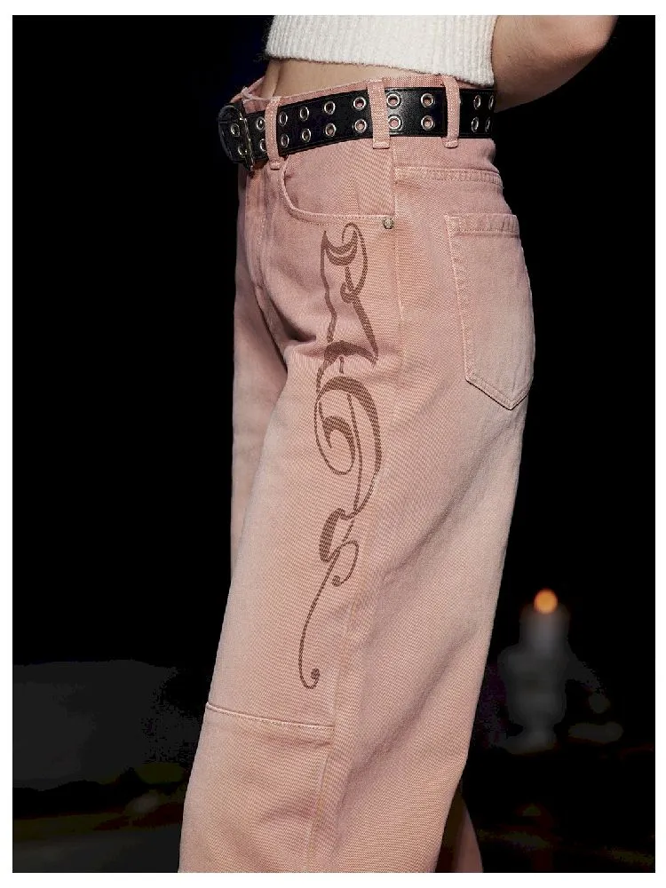 Relaxed Casual Printed Dirty Pink Jeans【s0000005489】