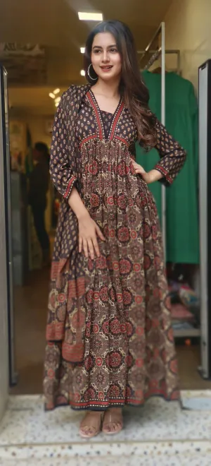 RFSS1733 - Ajrakh Printed Alia cut Kurta. Comes with Pants and Ajrakh Print stylish Dupatta