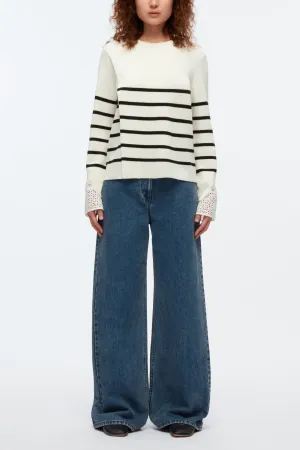 Sailor Stripe Pullover With Lace Cuffs