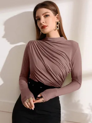 SHEIN Modely Mock Neck Ruched Tee