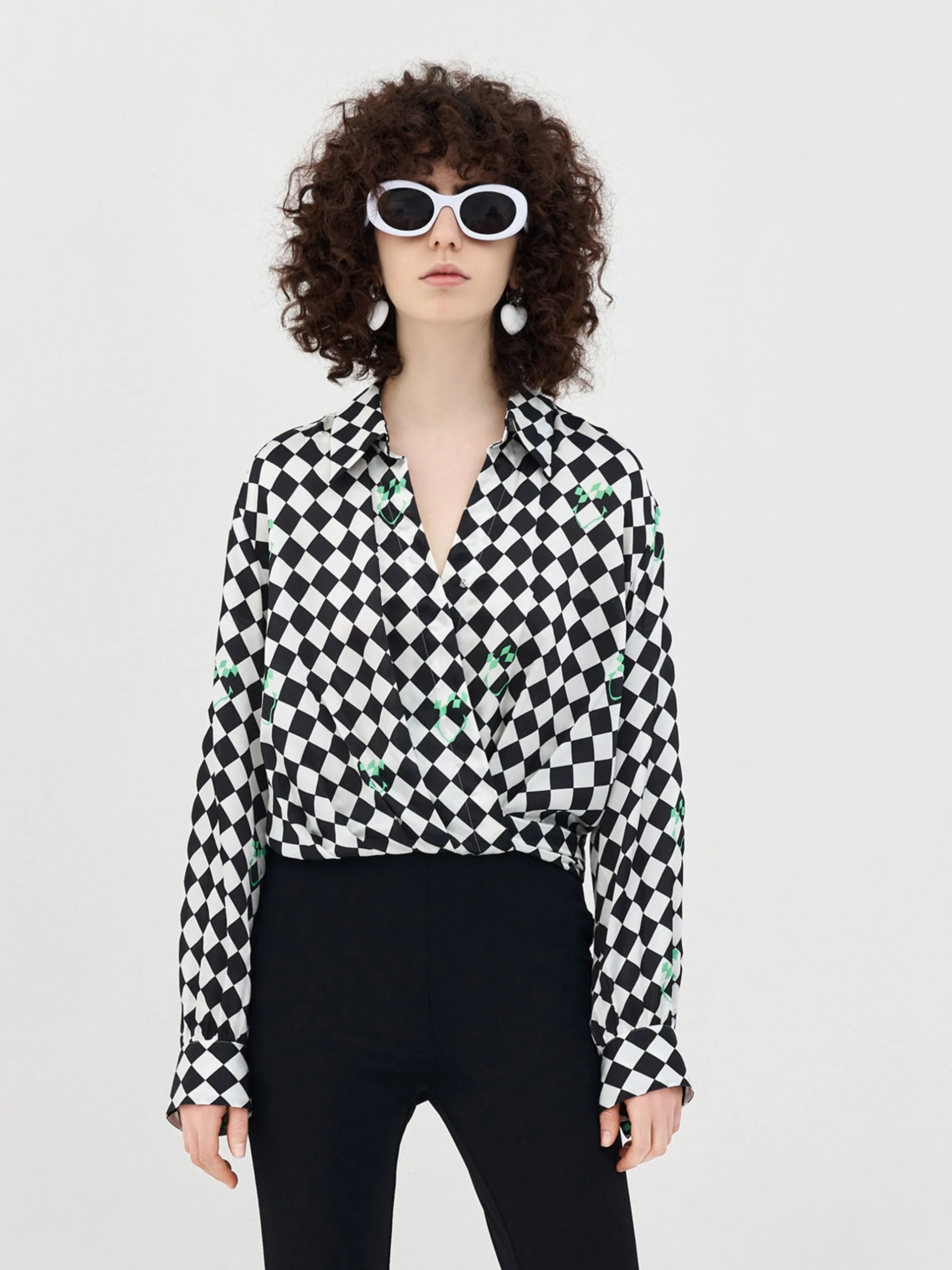 Silk Blend Check Cropp Top