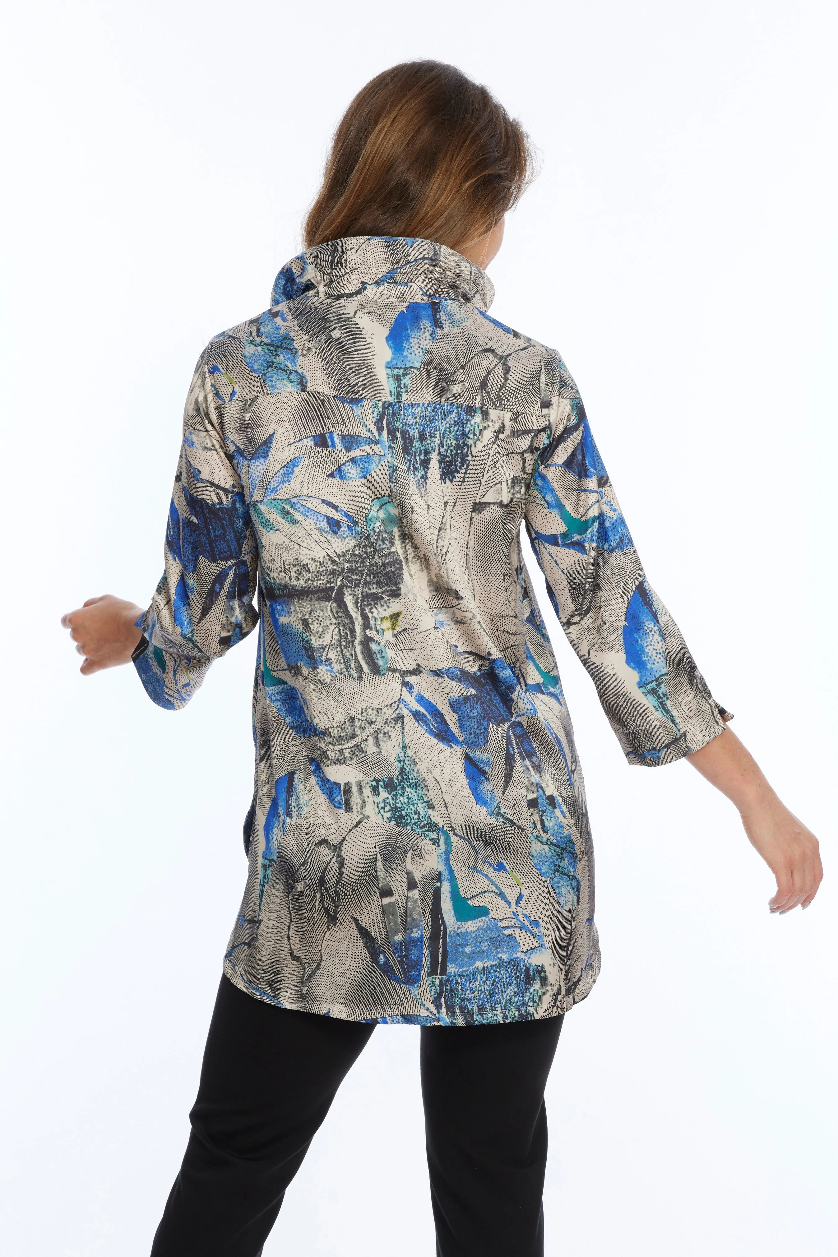 Silky Blue Abstract Tunic Blouse With Pockets | Demi | LIOR