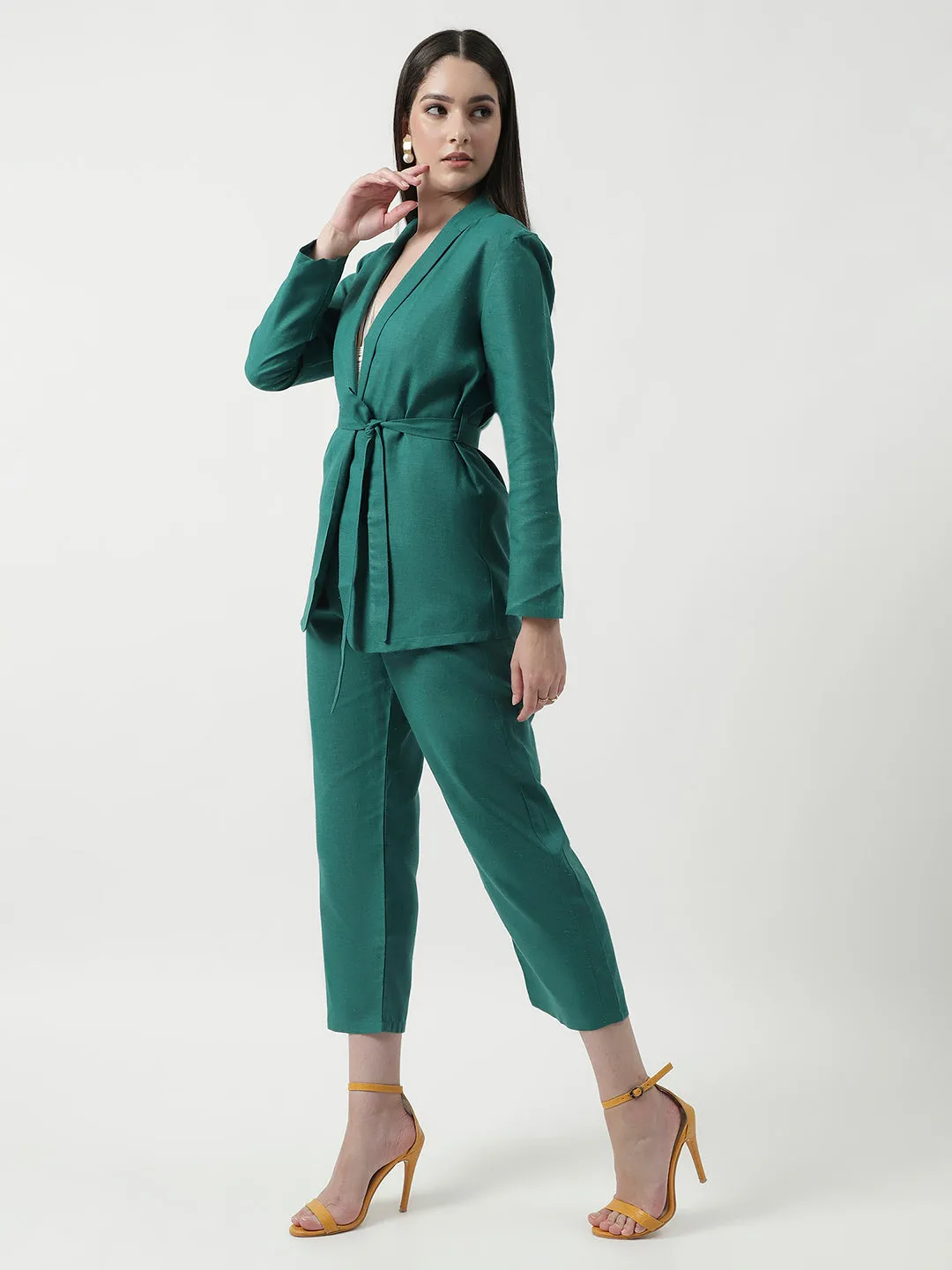 Solid Stylish Blazer With Matching Pant Set