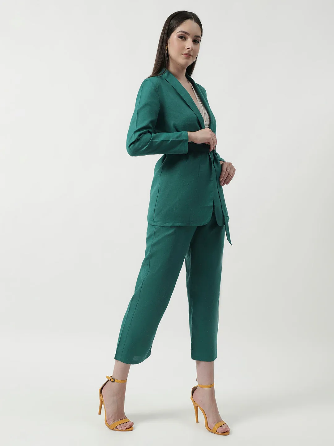 Solid Stylish Blazer With Matching Pant Set