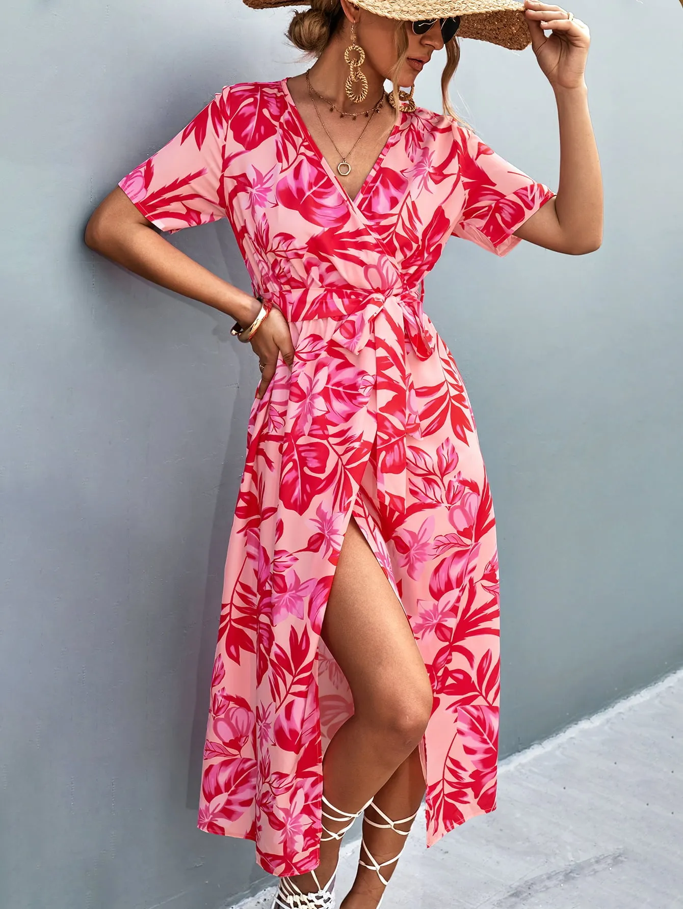 Strawberry Pink Hawaiian Tropical Resort Dress