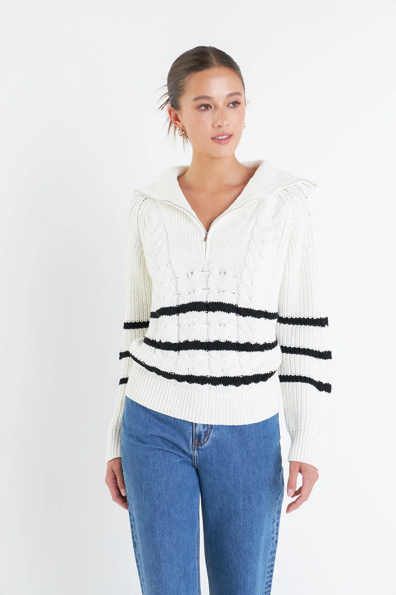 Stripe Zip up Sweater