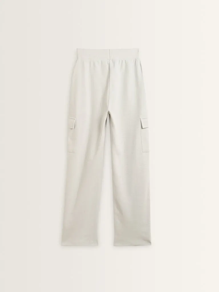 Studiofit Grey Waffle-Textured High Rise Track Pants