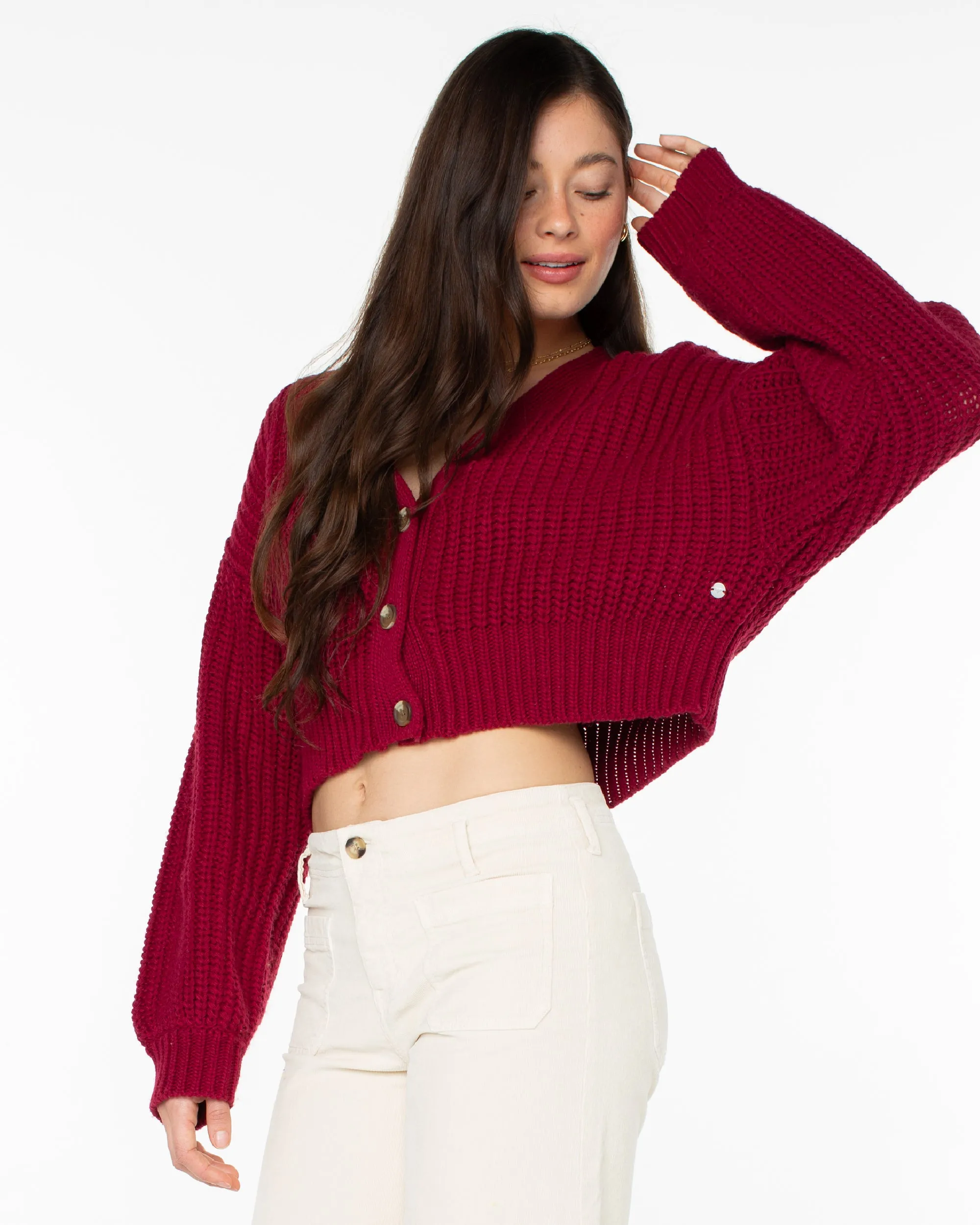 Sundaze Washed Cardigan - Rumba Red