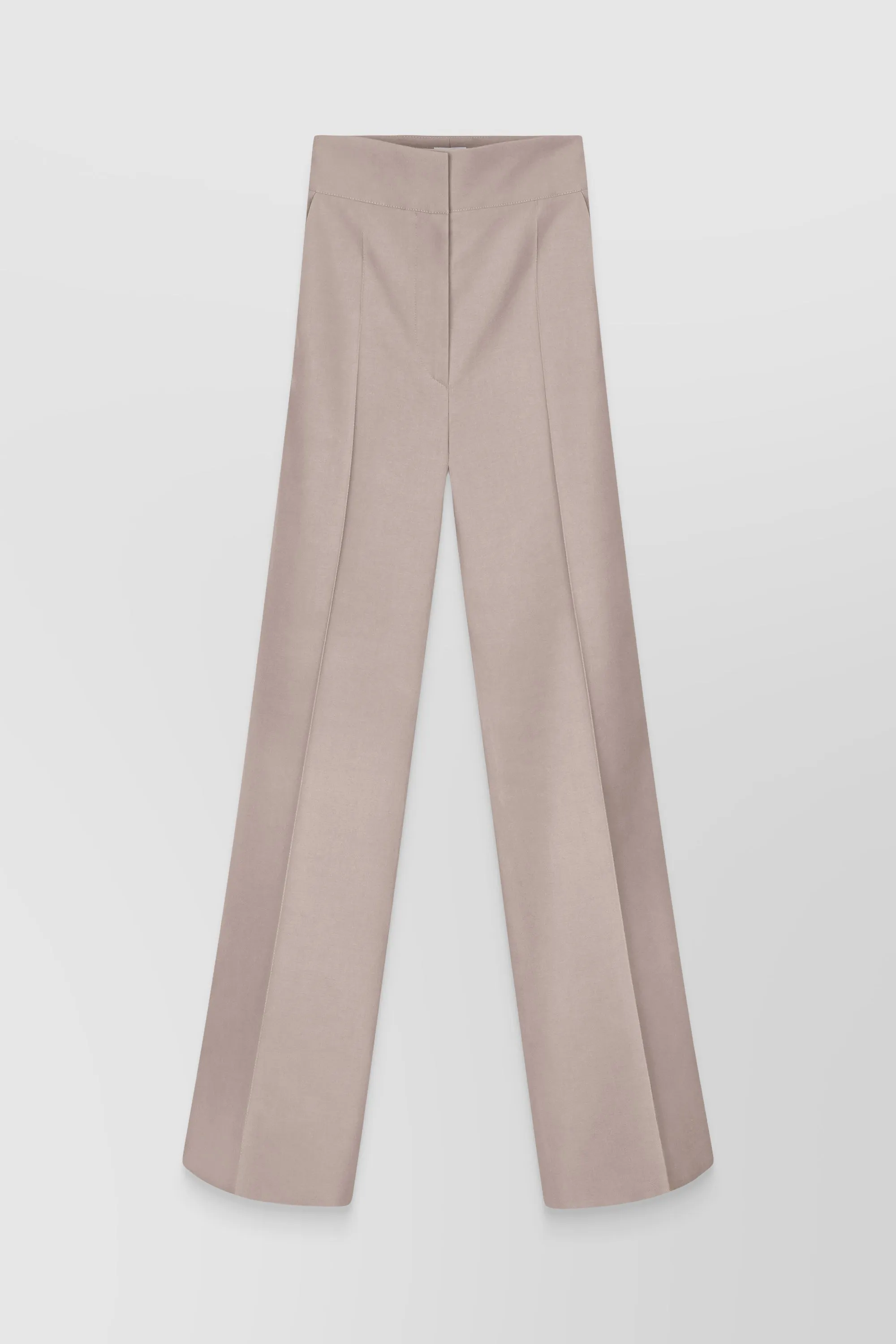 Taupe organic cotton and wool long tailored straight leg pants