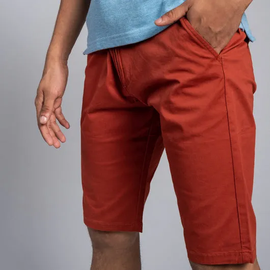 Terra Cotta Orange Red Cotton Lycra Stretch Shorts