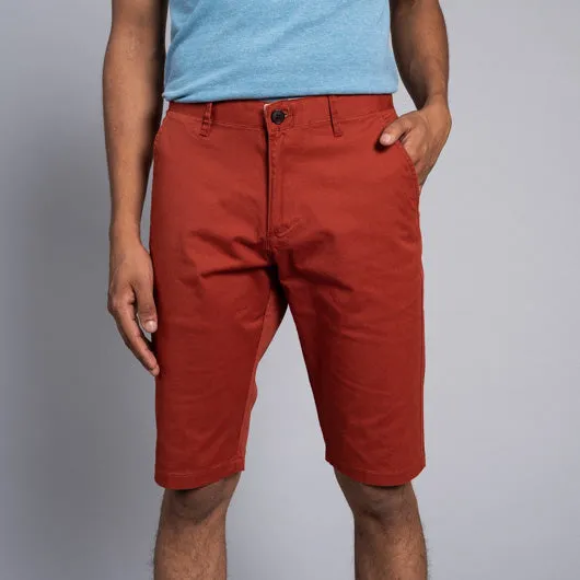 Terra Cotta Orange Red Cotton Lycra Stretch Shorts