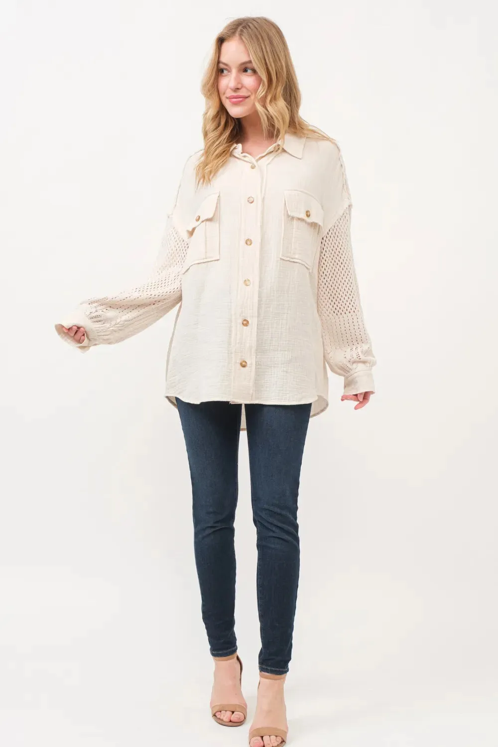 Texture Button Up Openwork Shirt