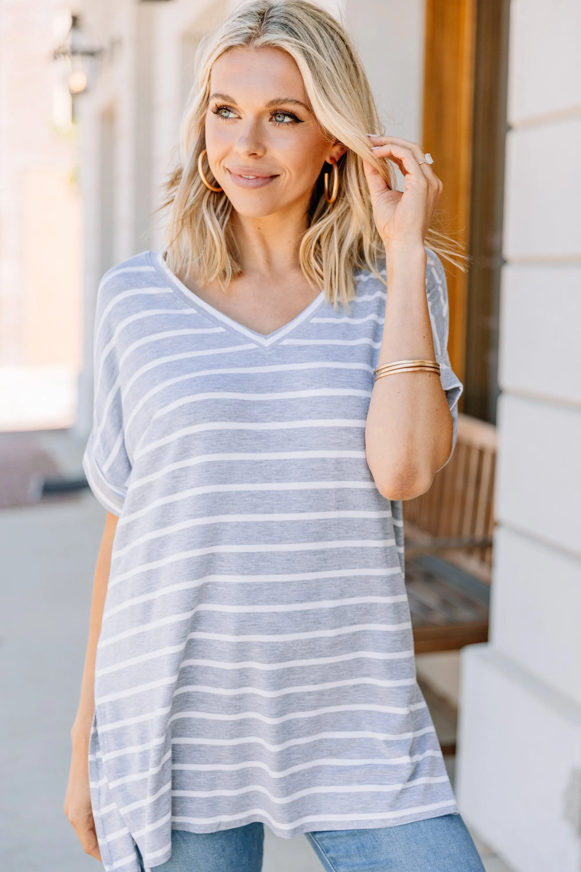 This is No Joke Heather Gray Striped Top