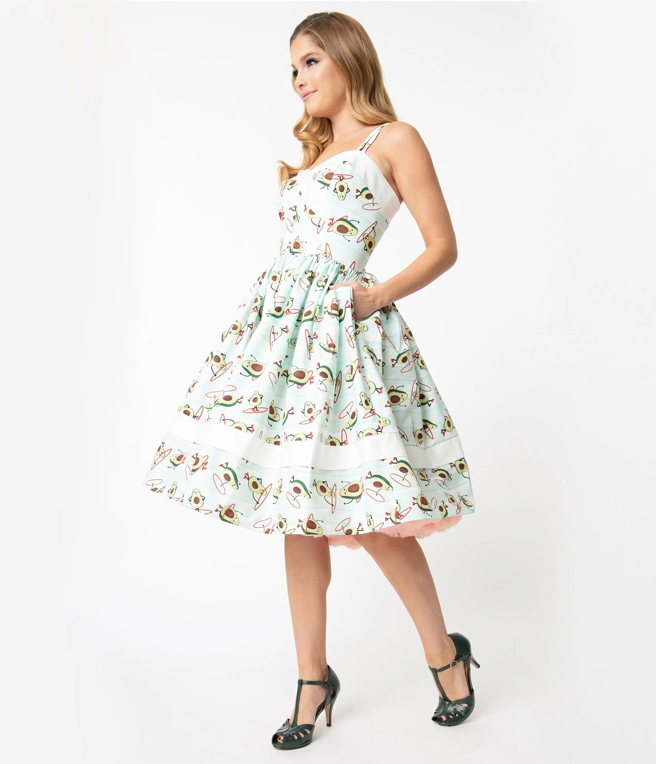 Unique Vintage Mint Avocado Print Darienne Swing Dress