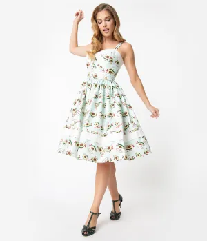 Unique Vintage Mint Avocado Print Darienne Swing Dress