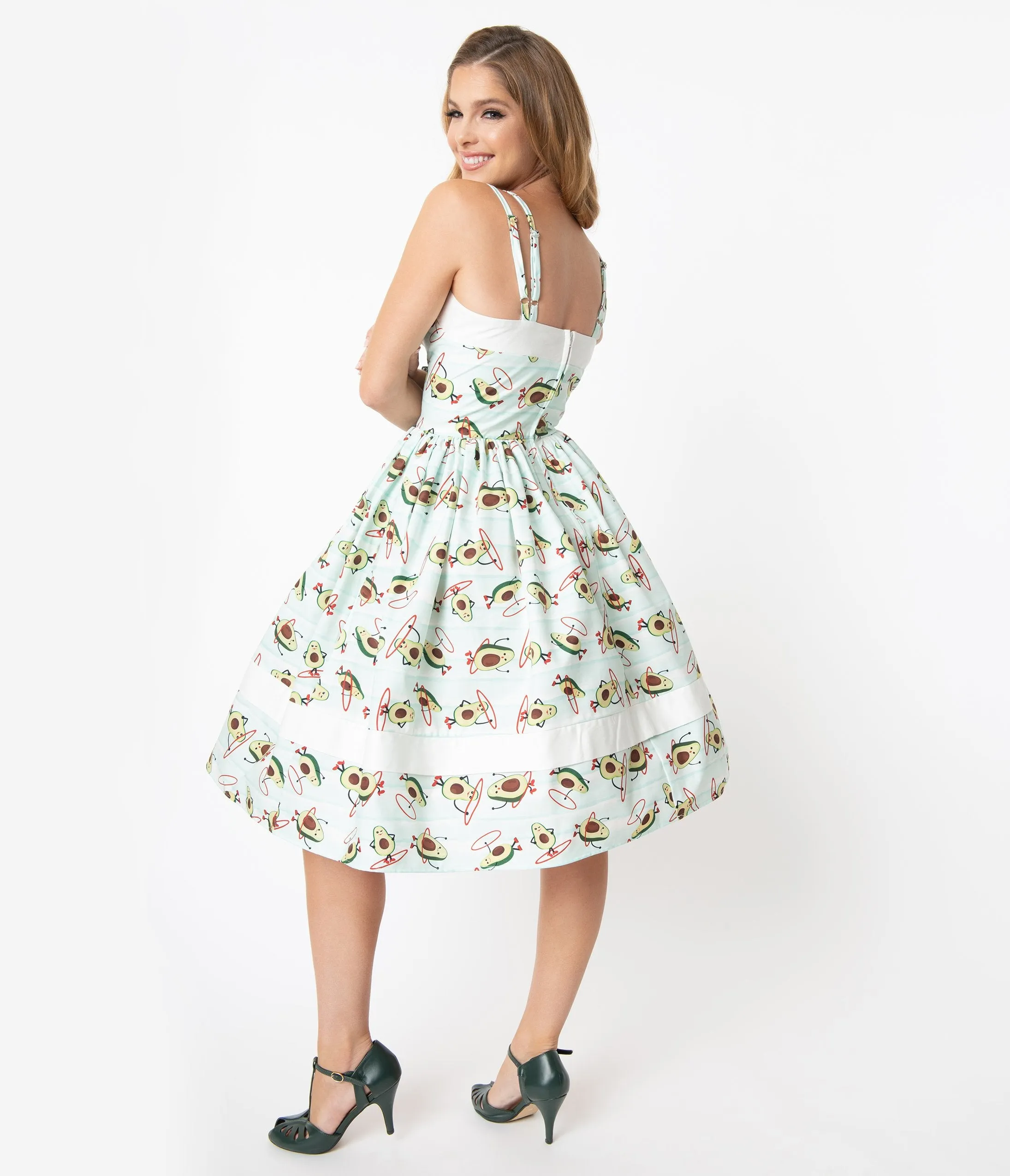 Unique Vintage Mint Avocado Print Darienne Swing Dress