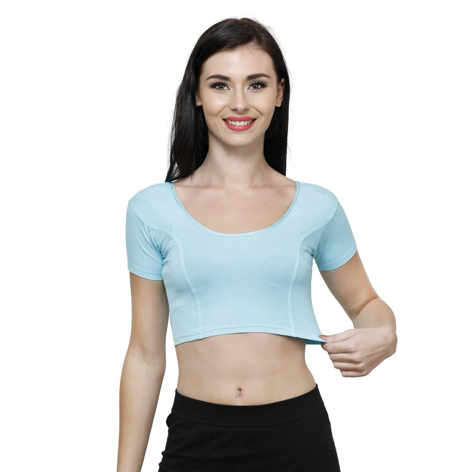 Vami Women's Cotton Stretchable Readymade Blouses- Aquamarine