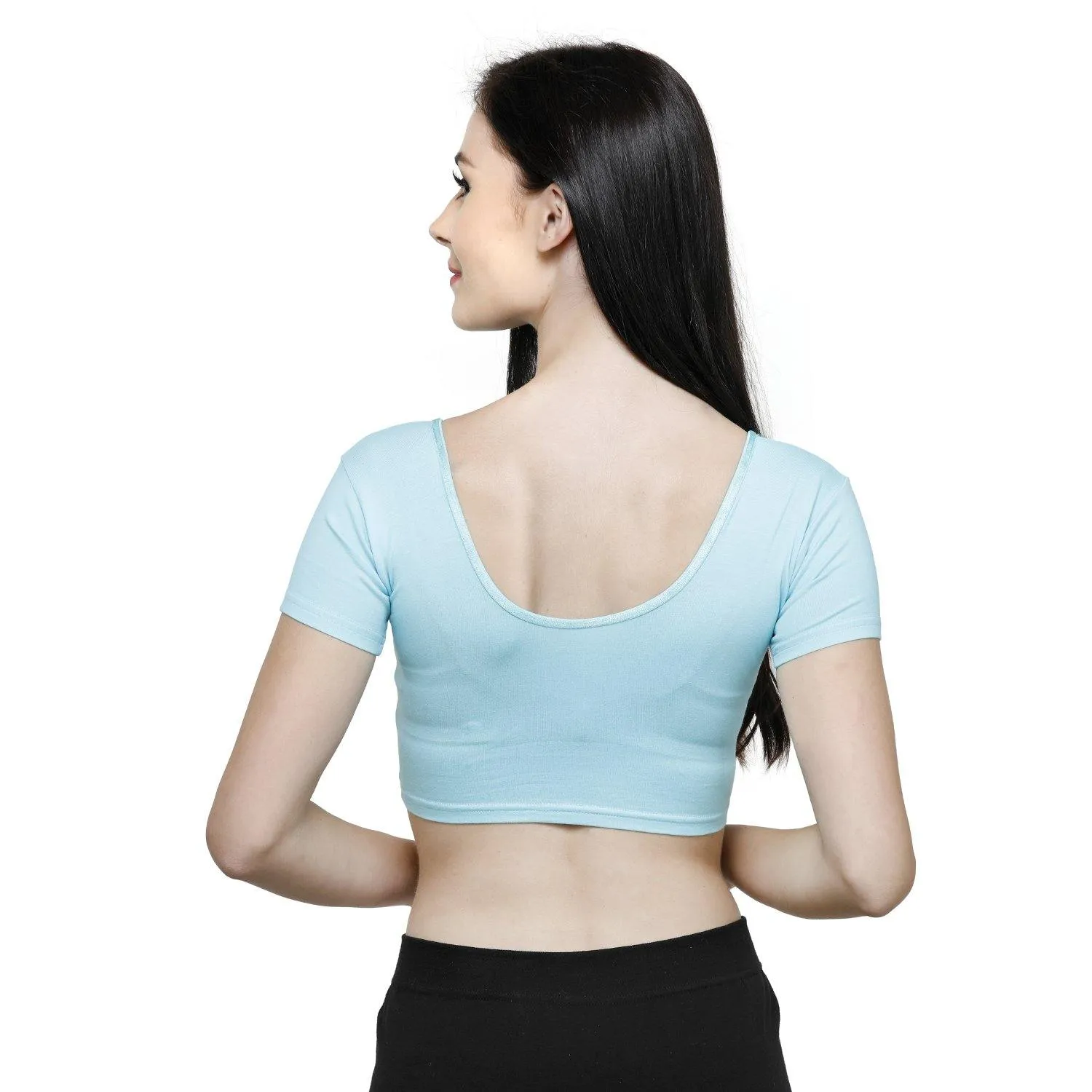 Vami Women's Cotton Stretchable Readymade Blouses- Aquamarine