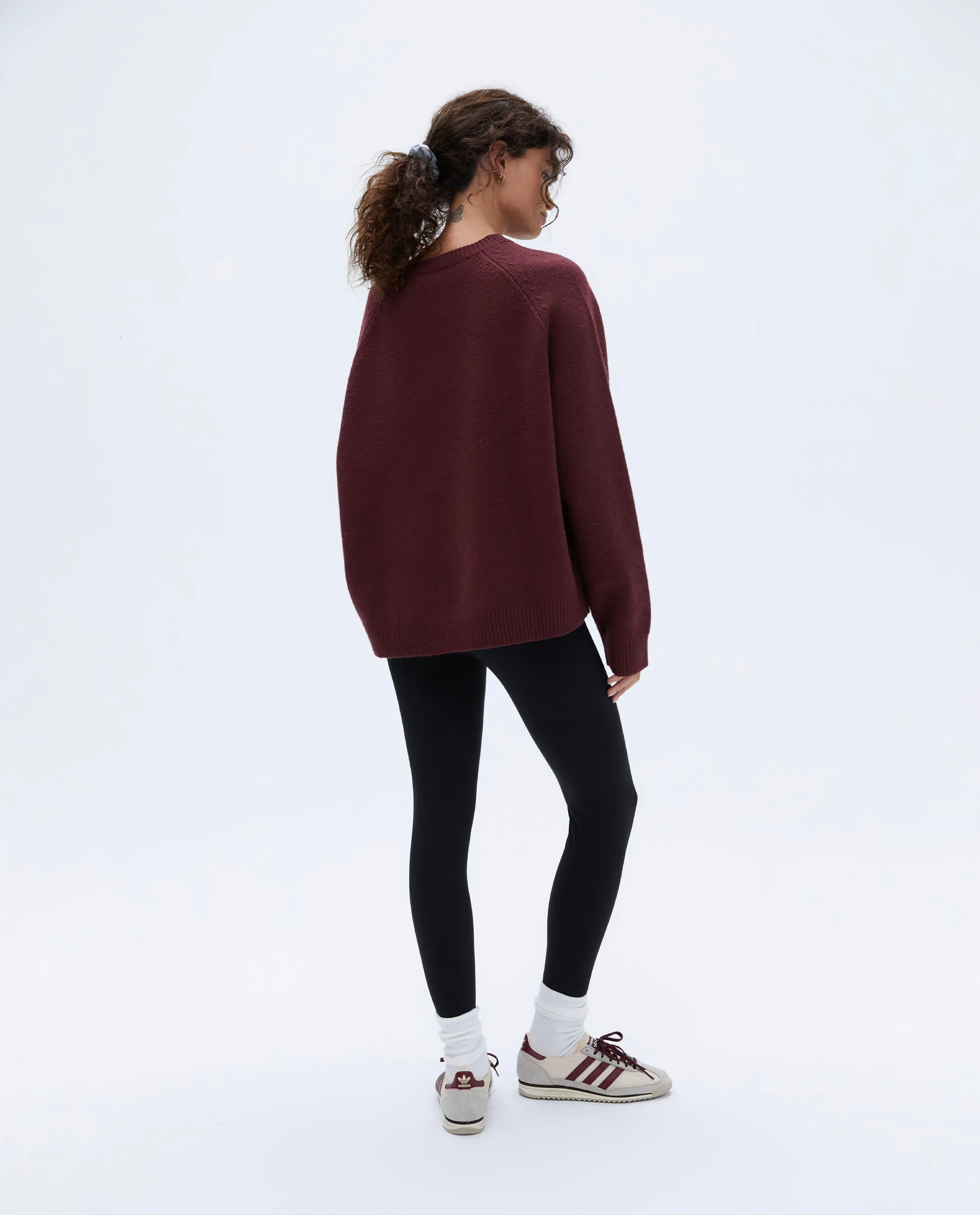 Varsity Oversized Knit Sweatshirt - Burgundy/Cream