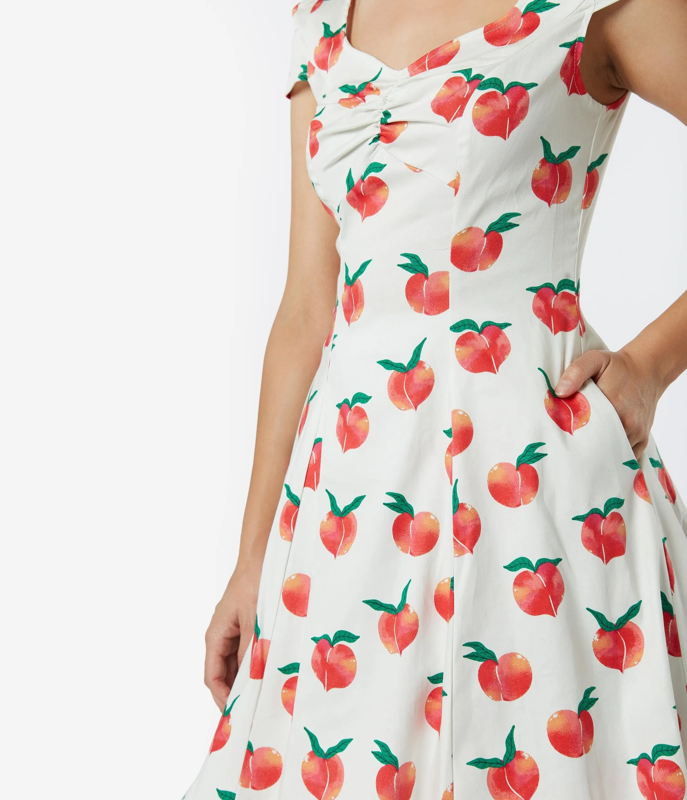 Vintage Style Ivory Peach Print Jade Swing Dress