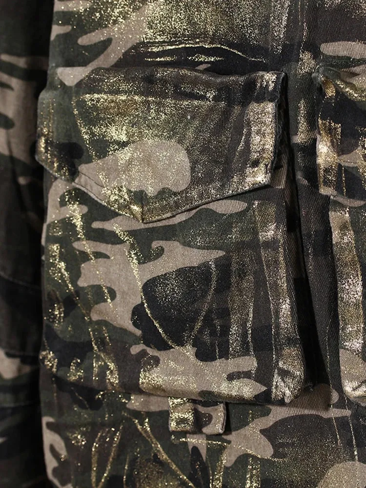 Women's Stylish Camo Pants with Gold Paintings