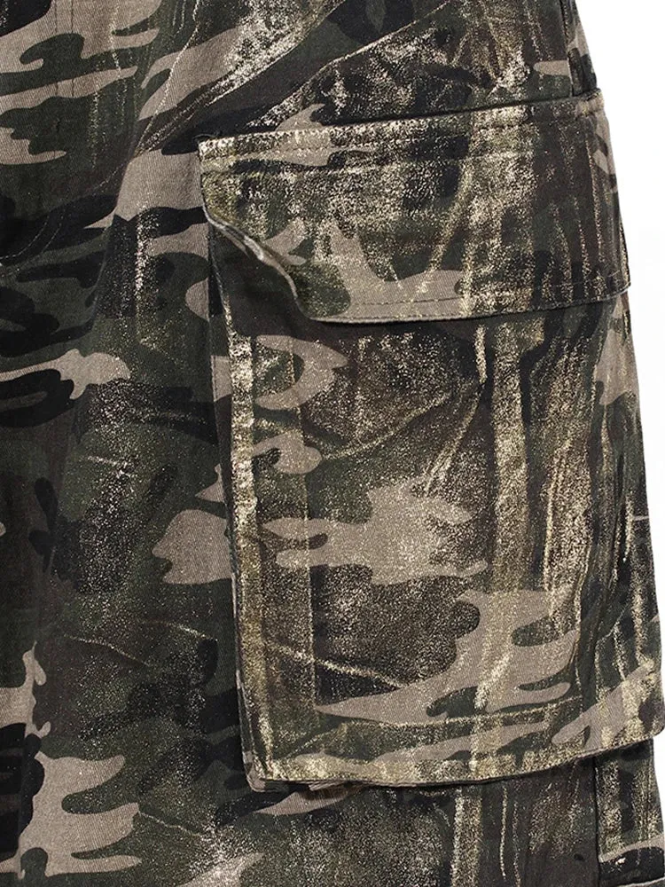 Women's Stylish Camo Pants with Gold Paintings