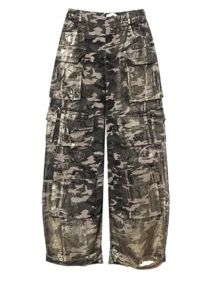 Women's Stylish Camo Pants with Gold Paintings