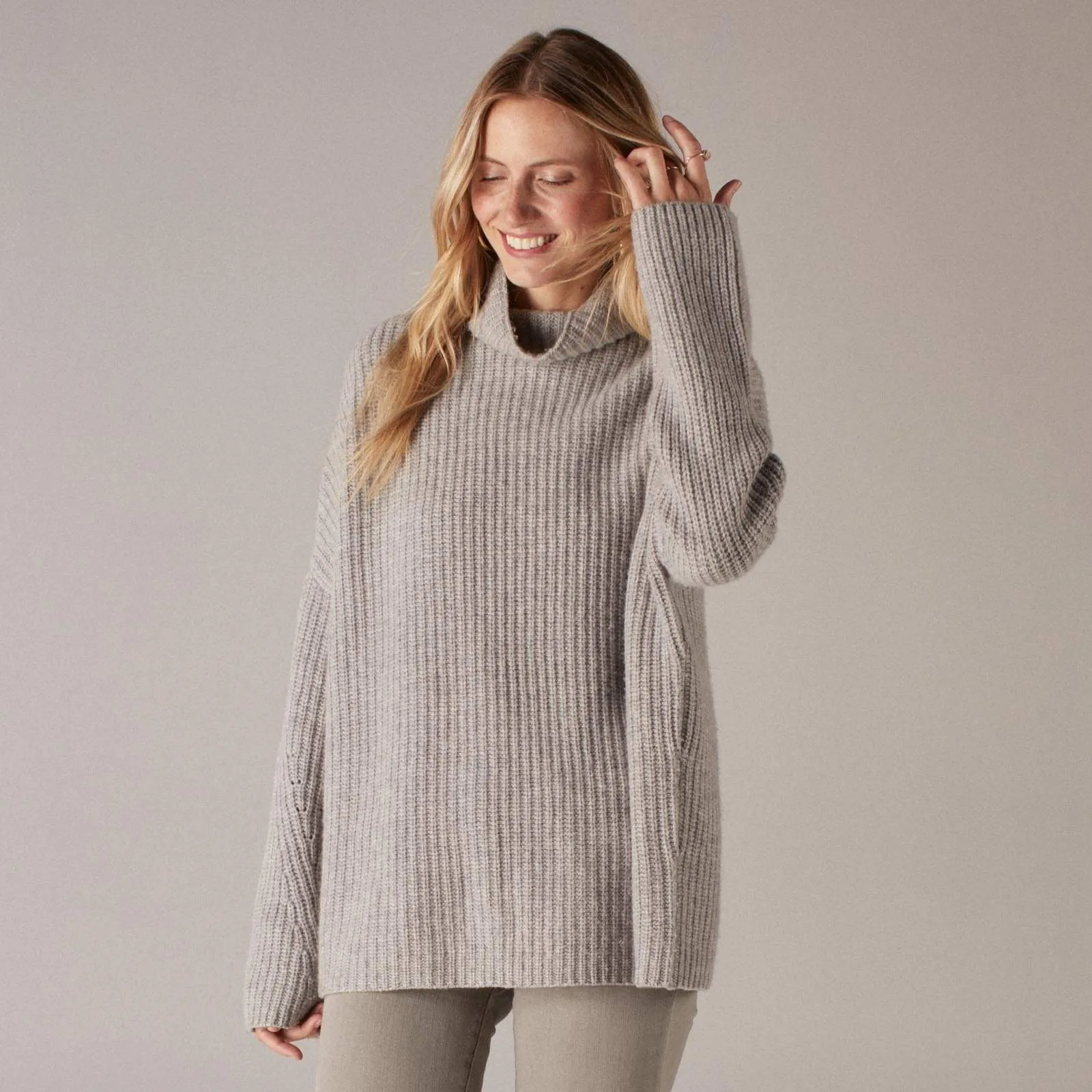 Wool Cashmere Oversized Ribbed Turtleneck