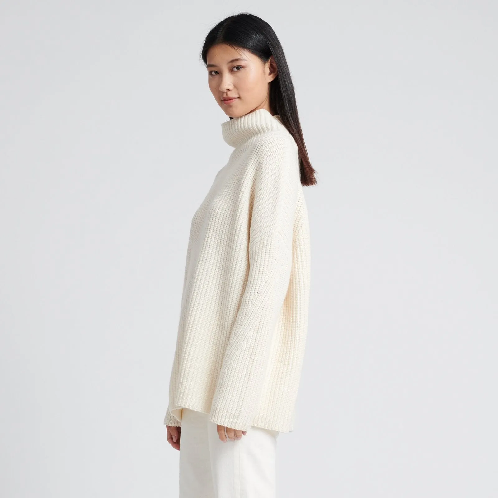 Wool Cashmere Oversized Ribbed Turtleneck