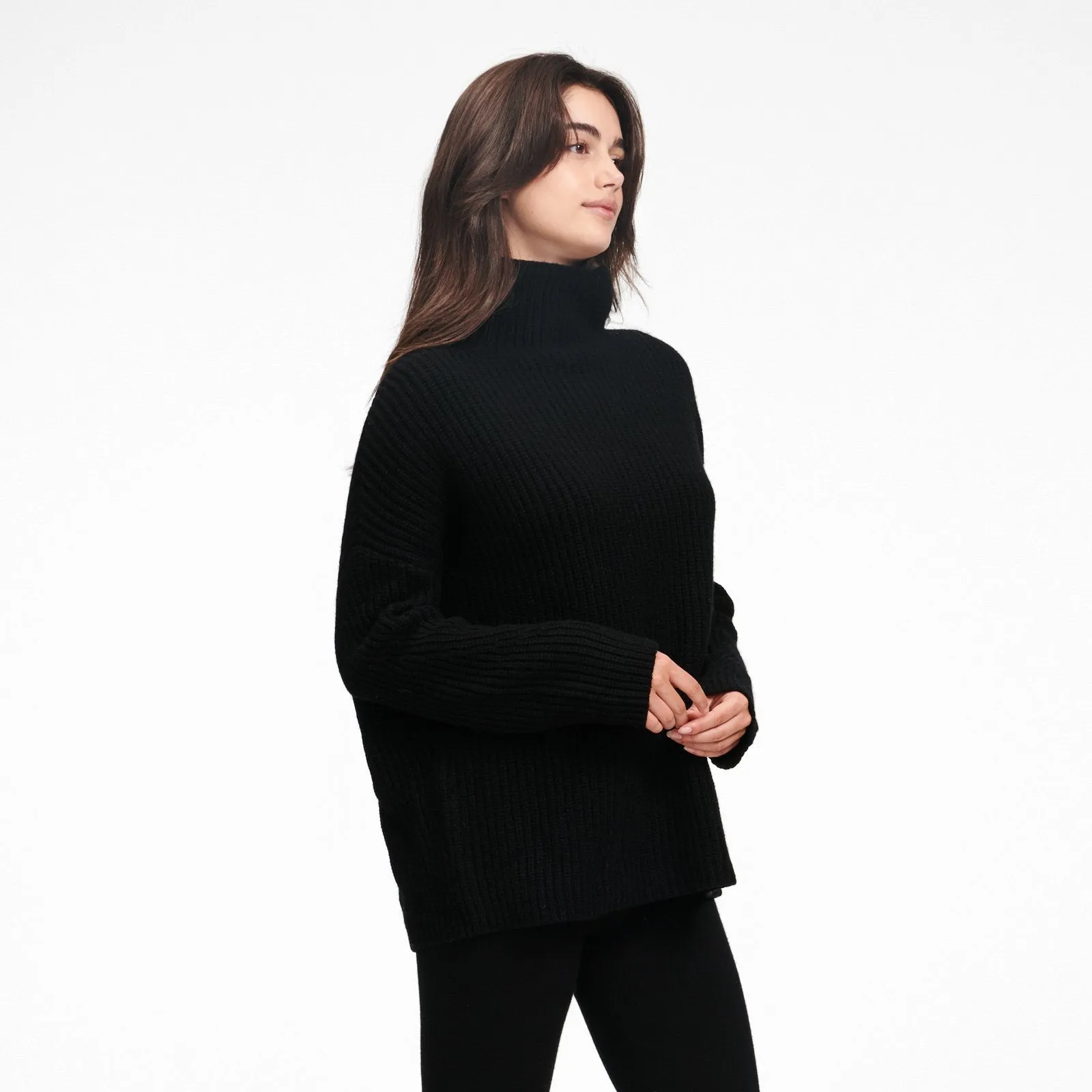 Wool Cashmere Oversized Ribbed Turtleneck