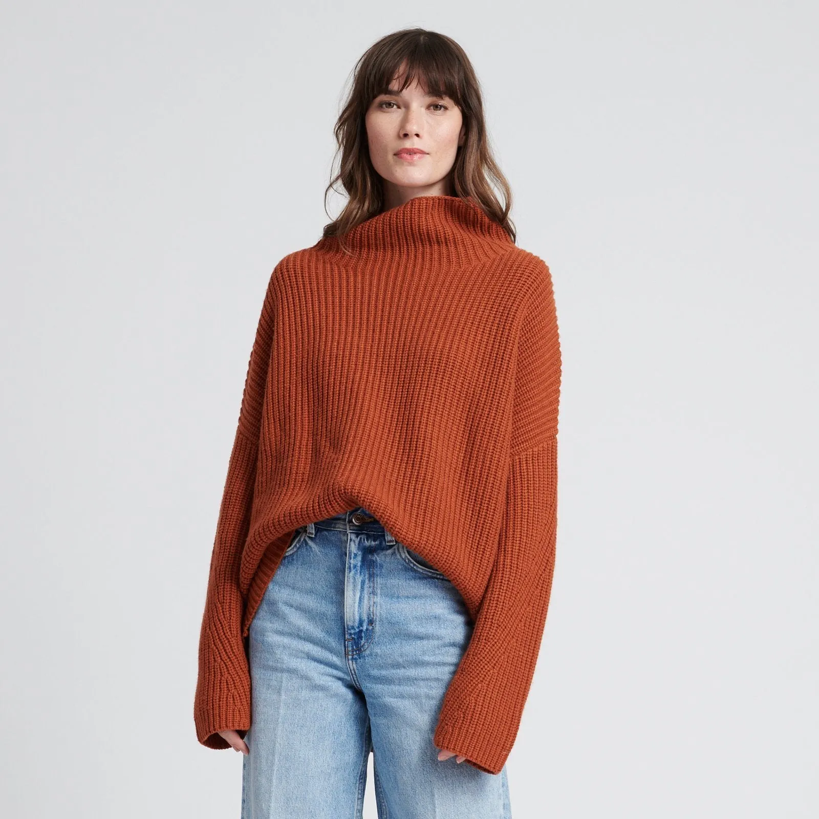 Wool Cashmere Oversized Ribbed Turtleneck