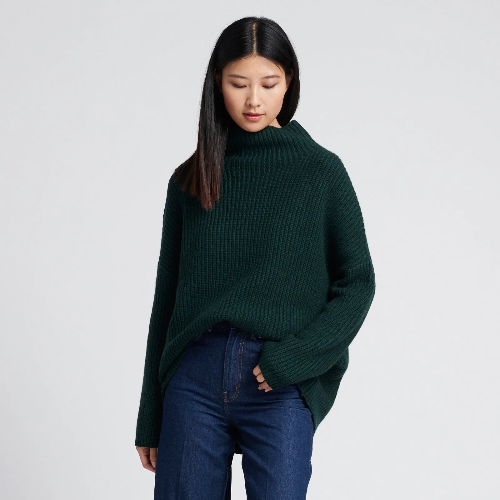 Wool Cashmere Oversized Ribbed Turtleneck