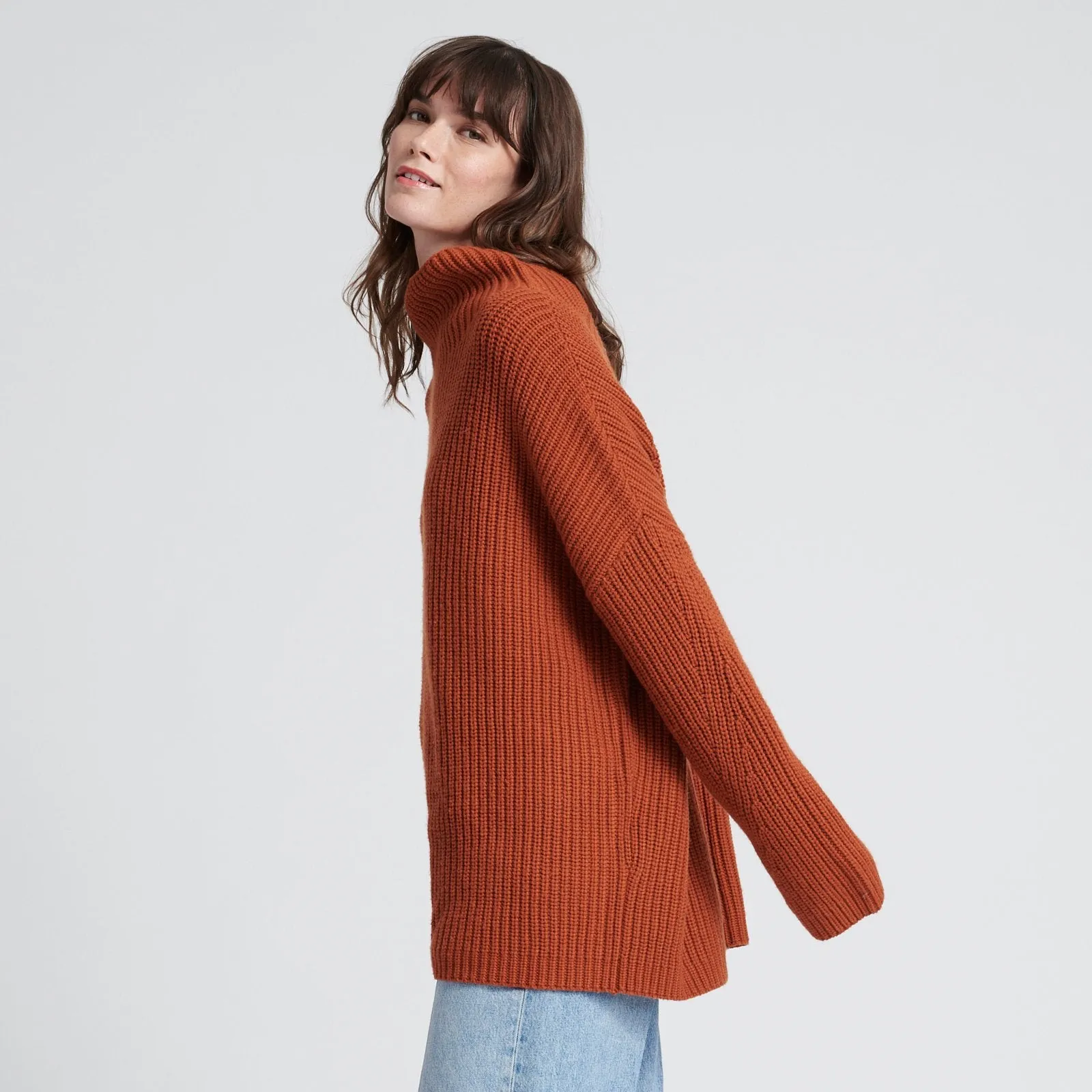 Wool Cashmere Oversized Ribbed Turtleneck