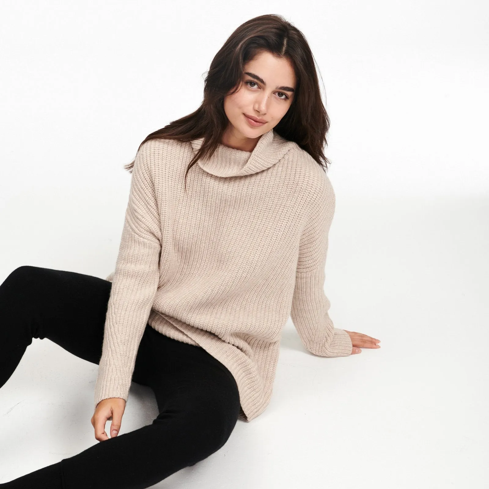 Wool Cashmere Oversized Ribbed Turtleneck